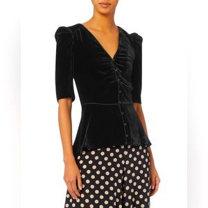 Veronica Beard Hayden Puff Sleeve Velvet Top
